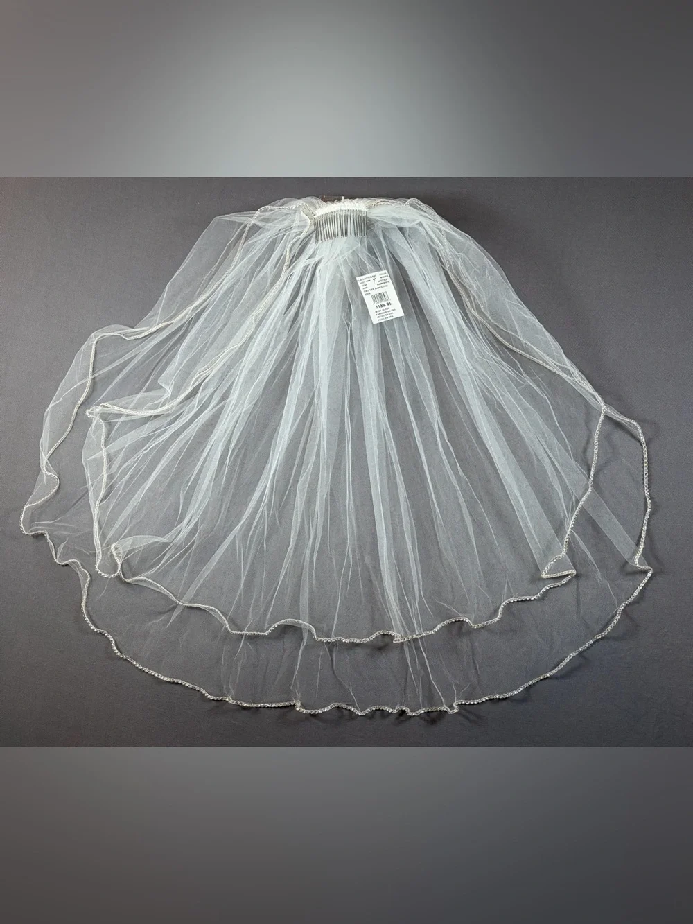 David's Bridal Soft White Two Tier Rhinestone Edge Bridal Veil Comb New USA Made - Picture 3 of 12